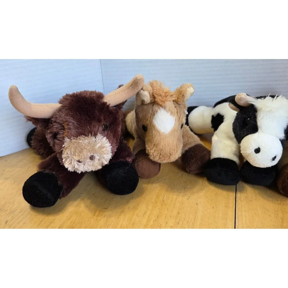Aurora Lot 5 Mini Flopsie Farm Plush Stuffed Animals Longhorn Two Horse Cow Pig